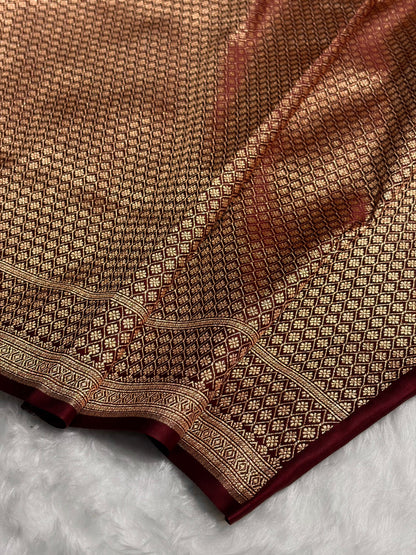 Garnet Floral Boota Satin Katan Silk saree SK34