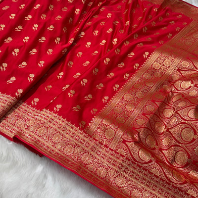 Bridal Red Floral Booti Banarasi Satin Katan Silk Saree SK13