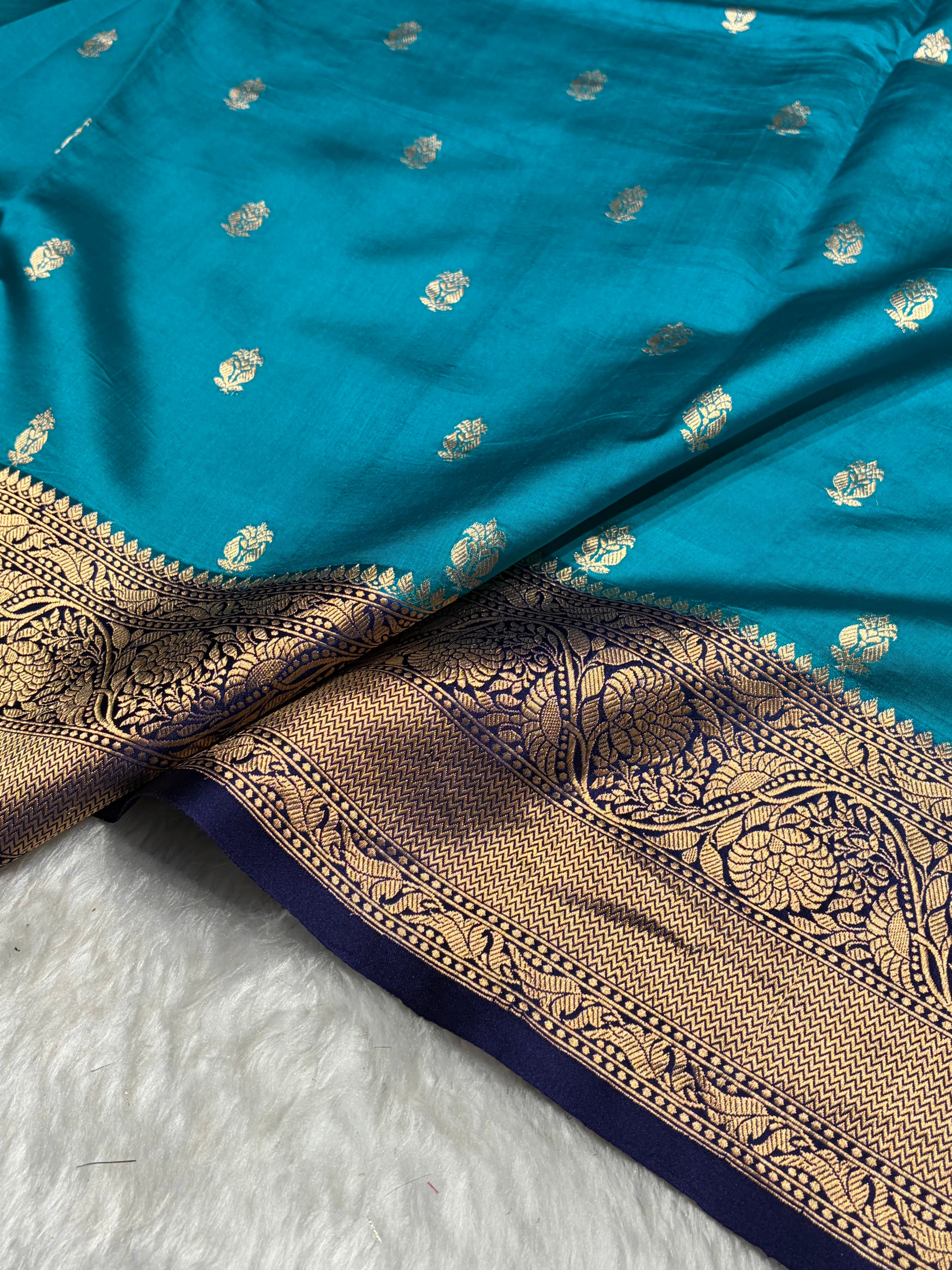 Contrast Firozi with Purple Shades Handwoven Pure Raw Mango Silk RM-56