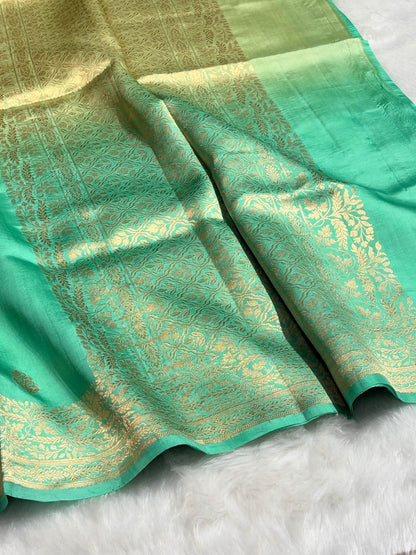 Ombré Sea Green With Pista Shades Meena Boota Handwoven Raw Mango Silk RM-31