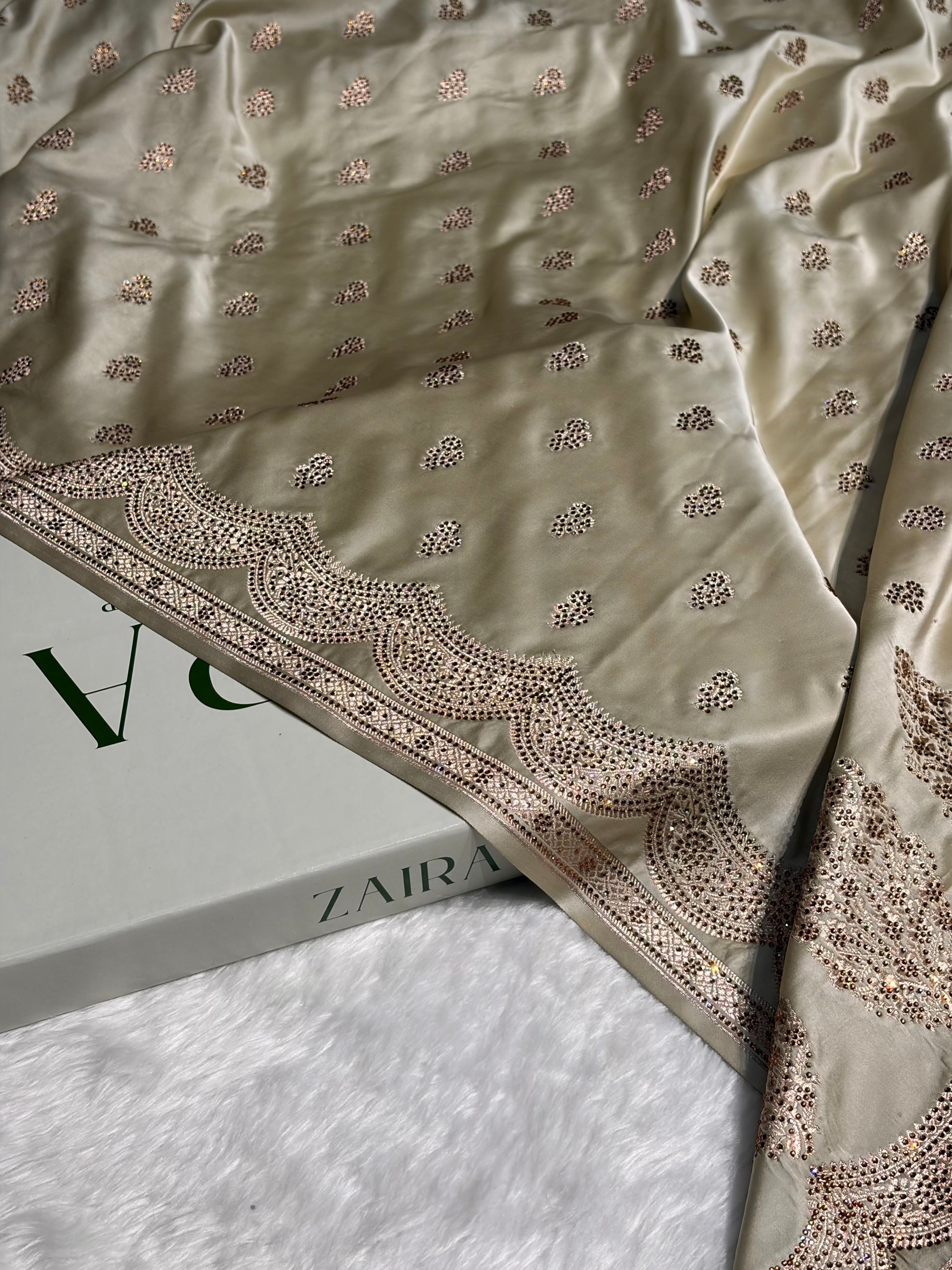 Light Pista Scallop Mashru Silk with Swarovski work BMS02