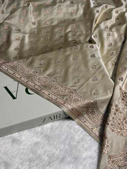 Light Pista Scallop Mashru Silk with Swarovski work BMS02