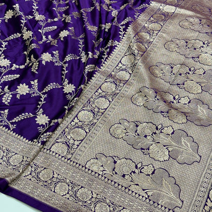 Banarasi Pattern Jaal Purple Shade Mashru Silk Saree