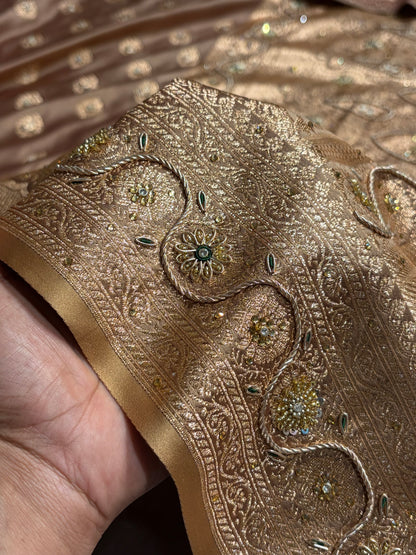 Banarasi Boota Katan Silk Saree In Tusser Shades With Ari Zardozi Work BSK02
