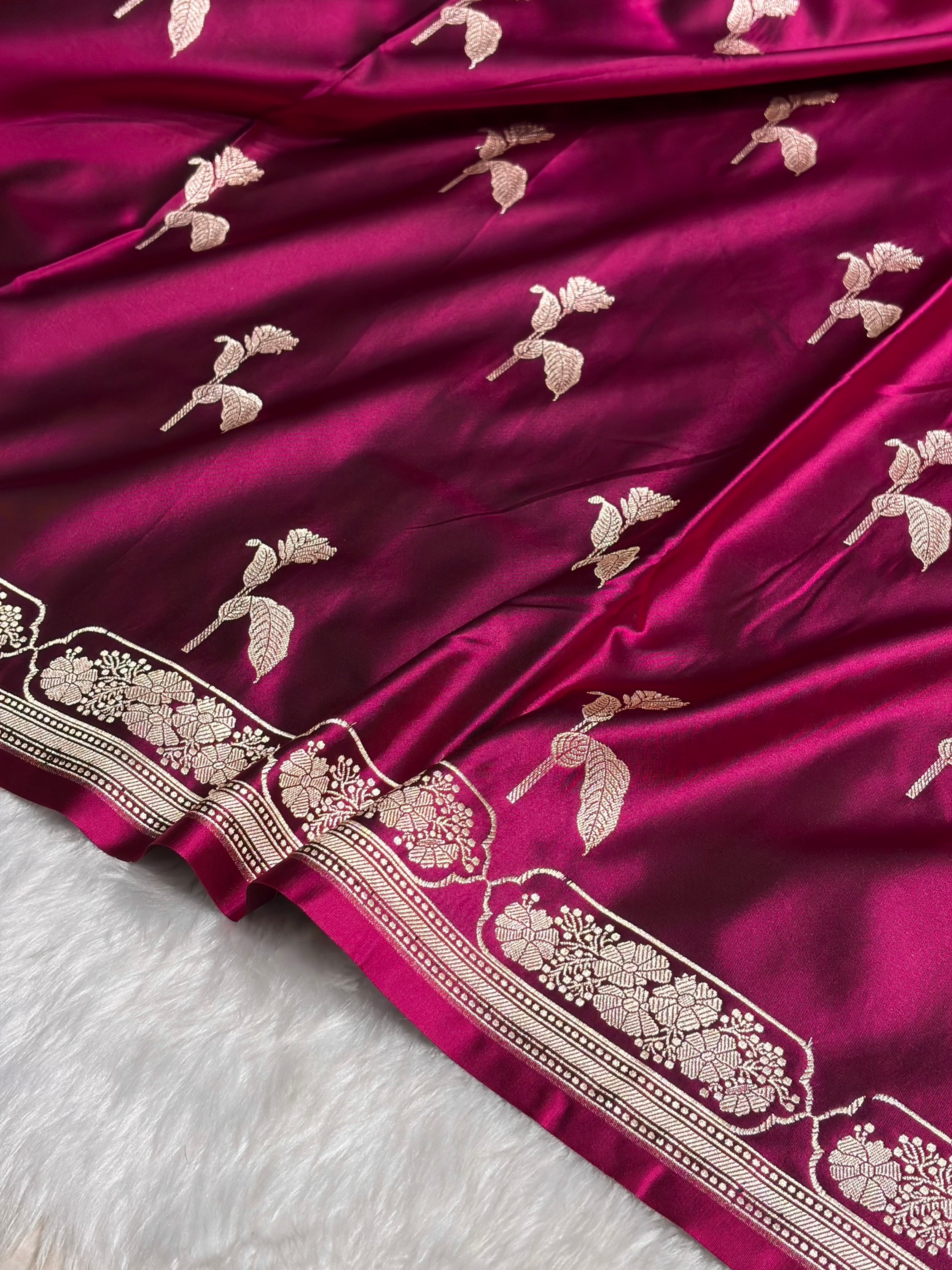 Wine Boota With Floral Border Mashru Silk Saree MSM-93