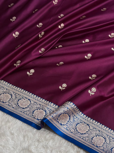 Wine / Royal Blue Shades Banarasi Booti Pattern Mashru Silk Saree MSM-137