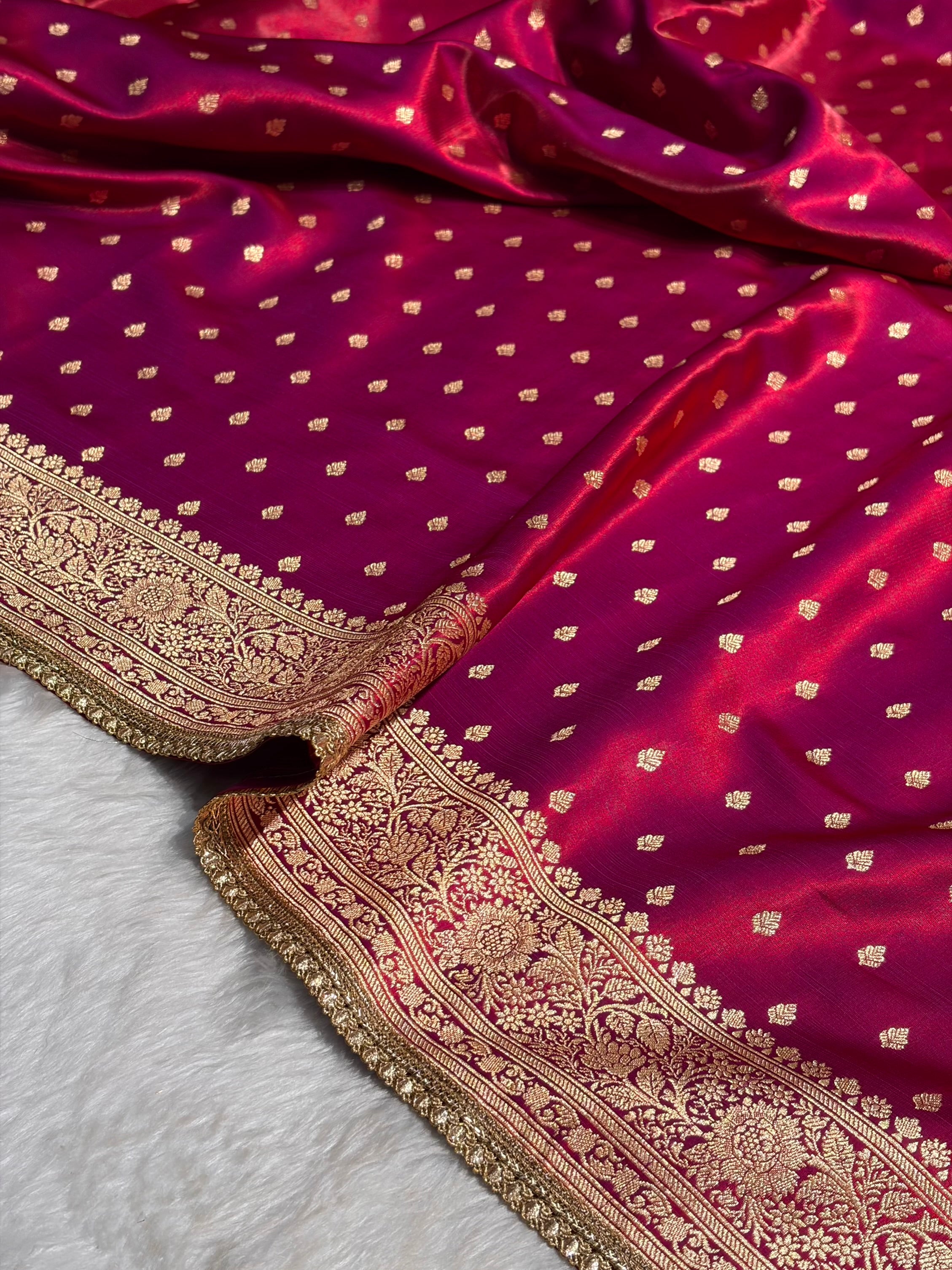 Banarasi Ultra Light Weight Satin Silk With Gotta Patti Booti in Reddish Magenta Shades SSGP06
