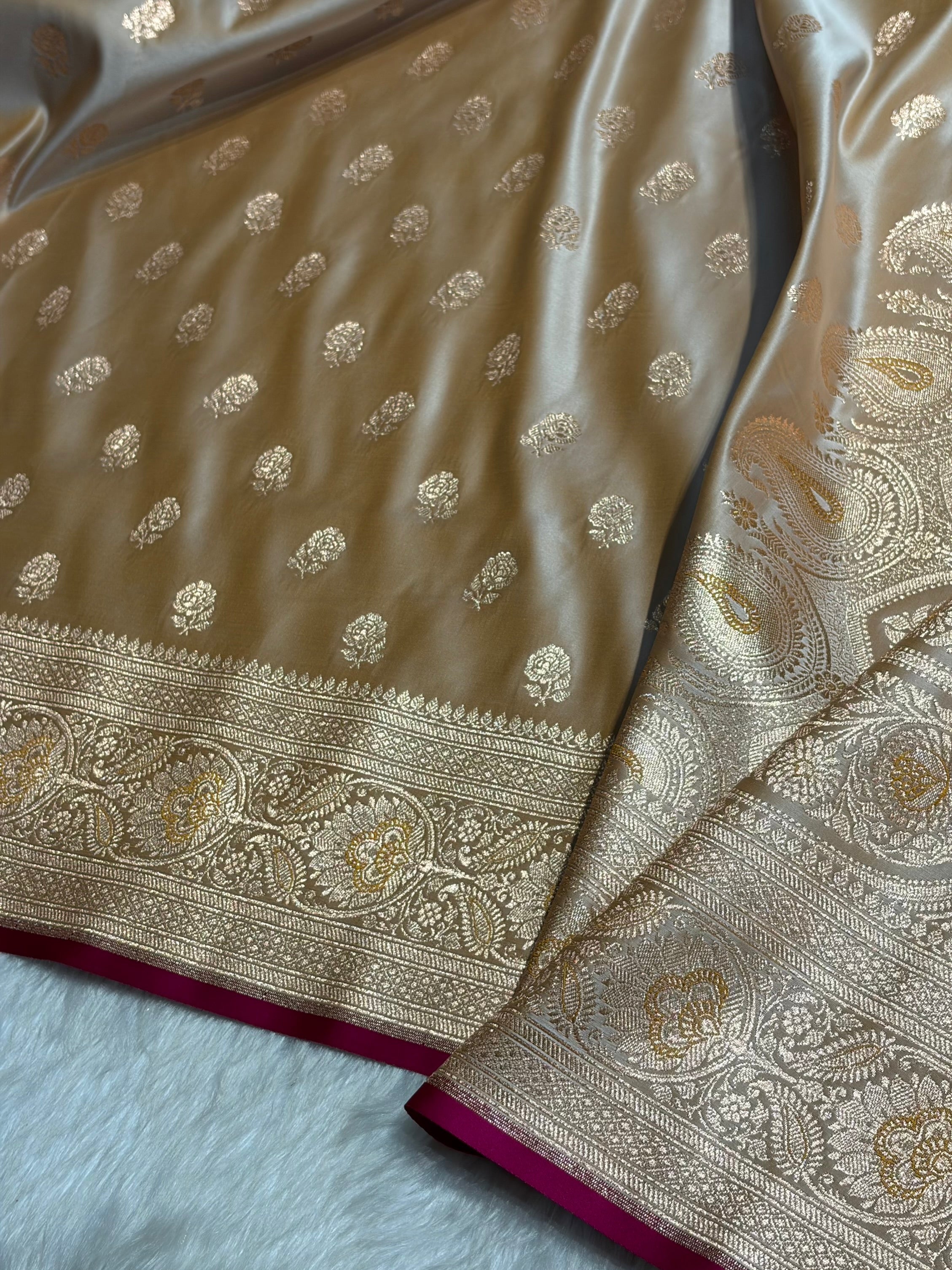 Floral boota Satin katan Silk Saree In Tusser Shades SK12