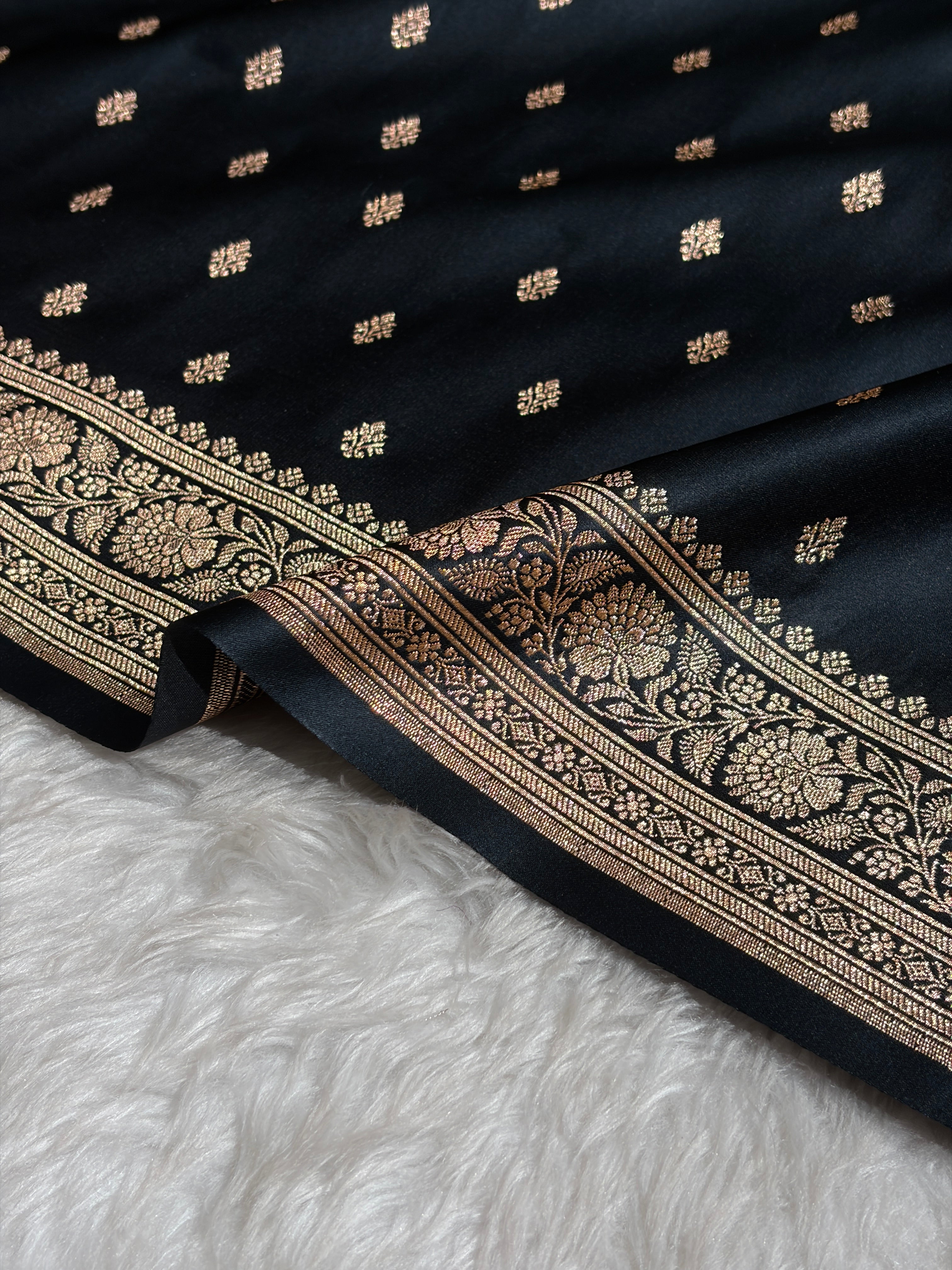 Banarasi Boota Katan Silk Saree In Black Shades SK03