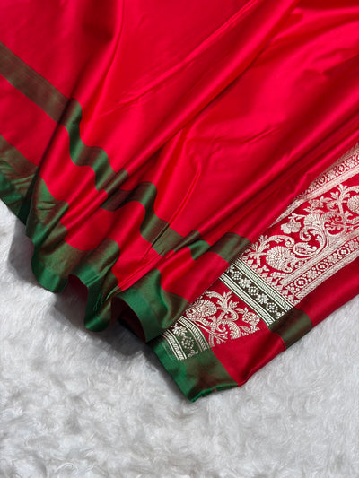 Banarasi Cross Rani With Contrast Red Floral Border Mashru Silk Saree MSM-100