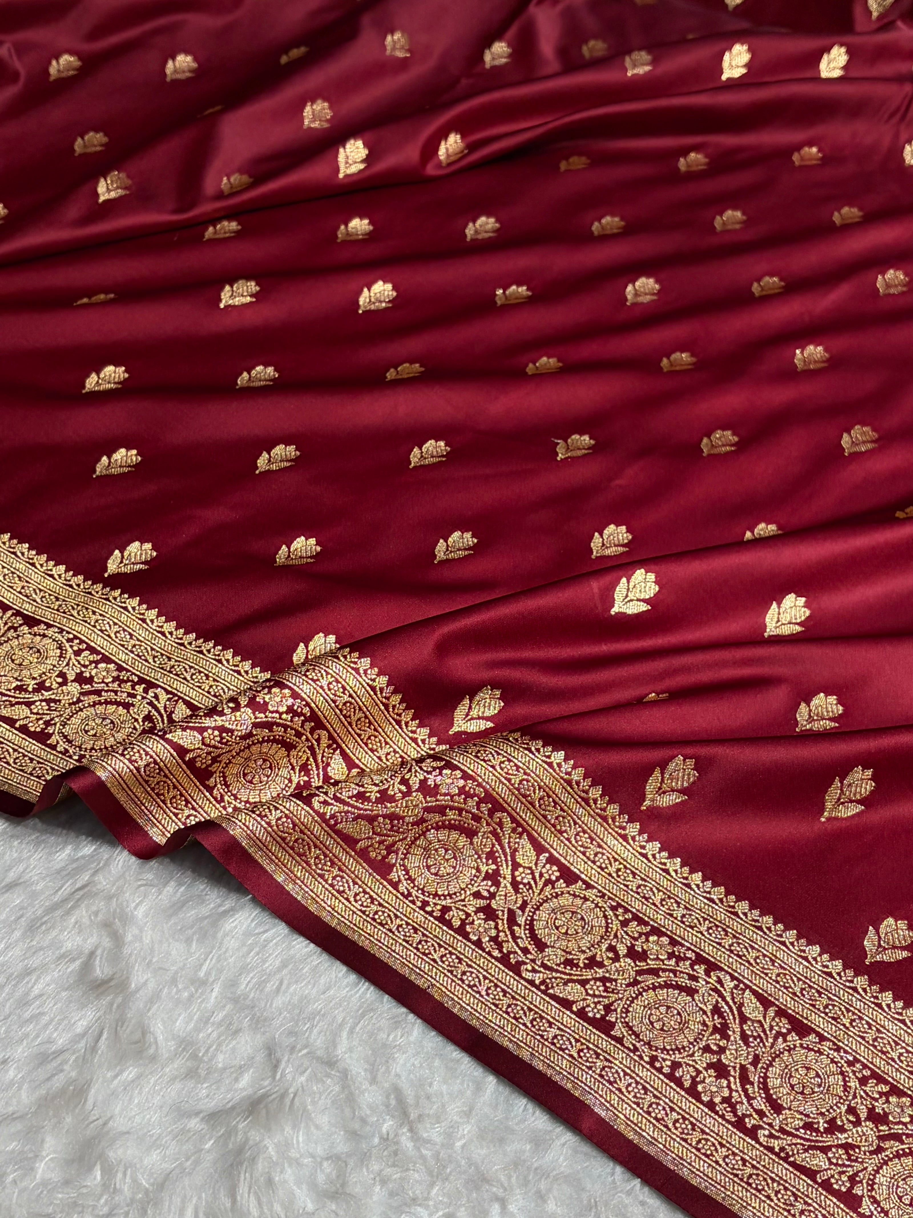 Banarasi Satin Katan Saree in Garnet Shades SK87