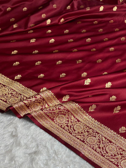 Banarasi Satin Katan Saree in Garnet Shades SK87