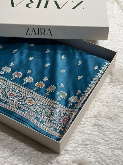 Banarasi Firozi Shades Minakari Booti Mashru Silk Saree MCS72