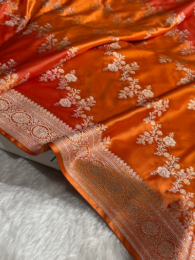 Orange Rangkat Banarasi Cross Mashru Silk Saree MSRK01