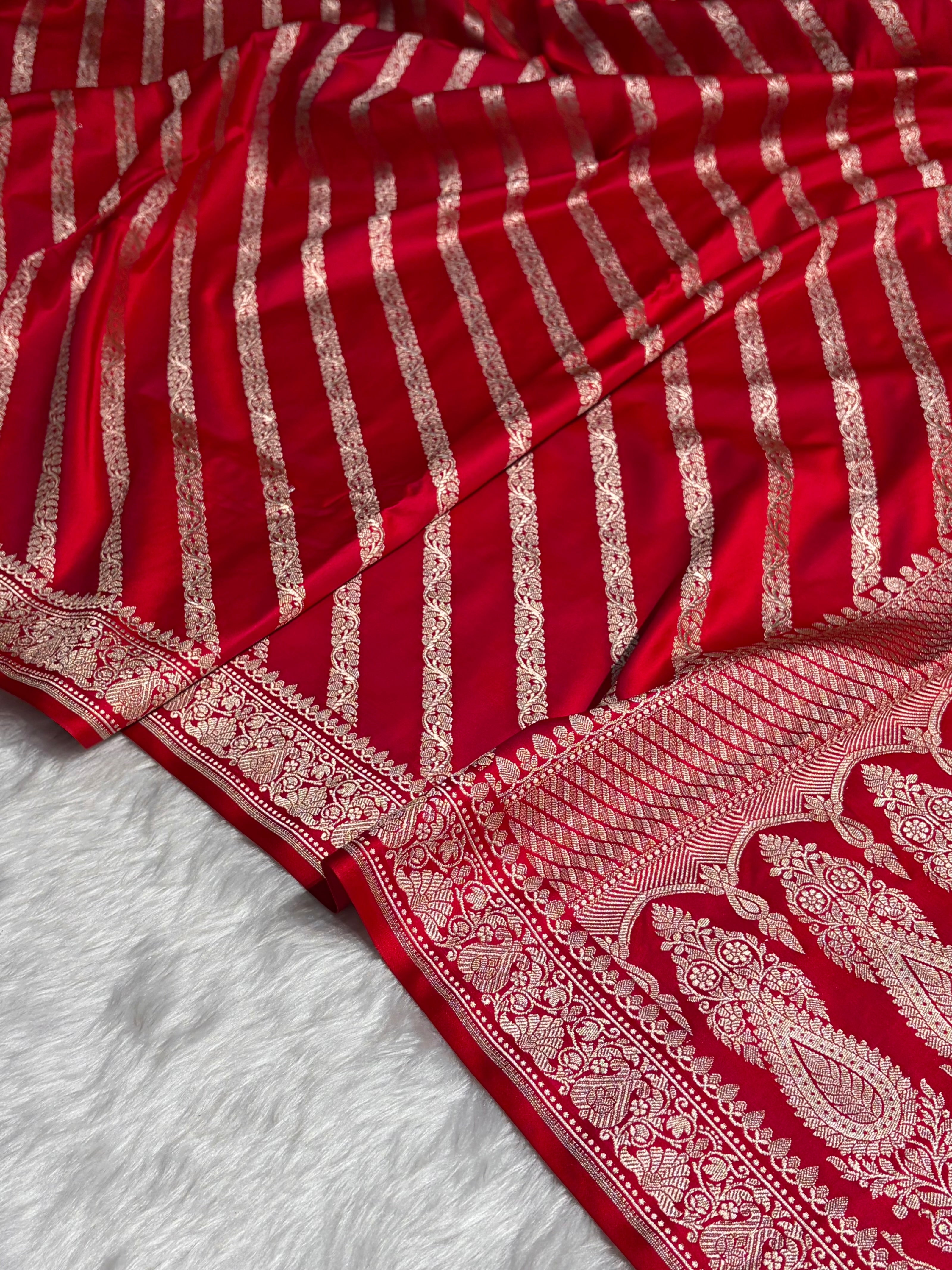 Pinkish Red With Floral Border Mashru Silk Saree MSM-98