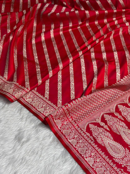 Pinkish Red With Floral Border Mashru Silk Saree MSM-98