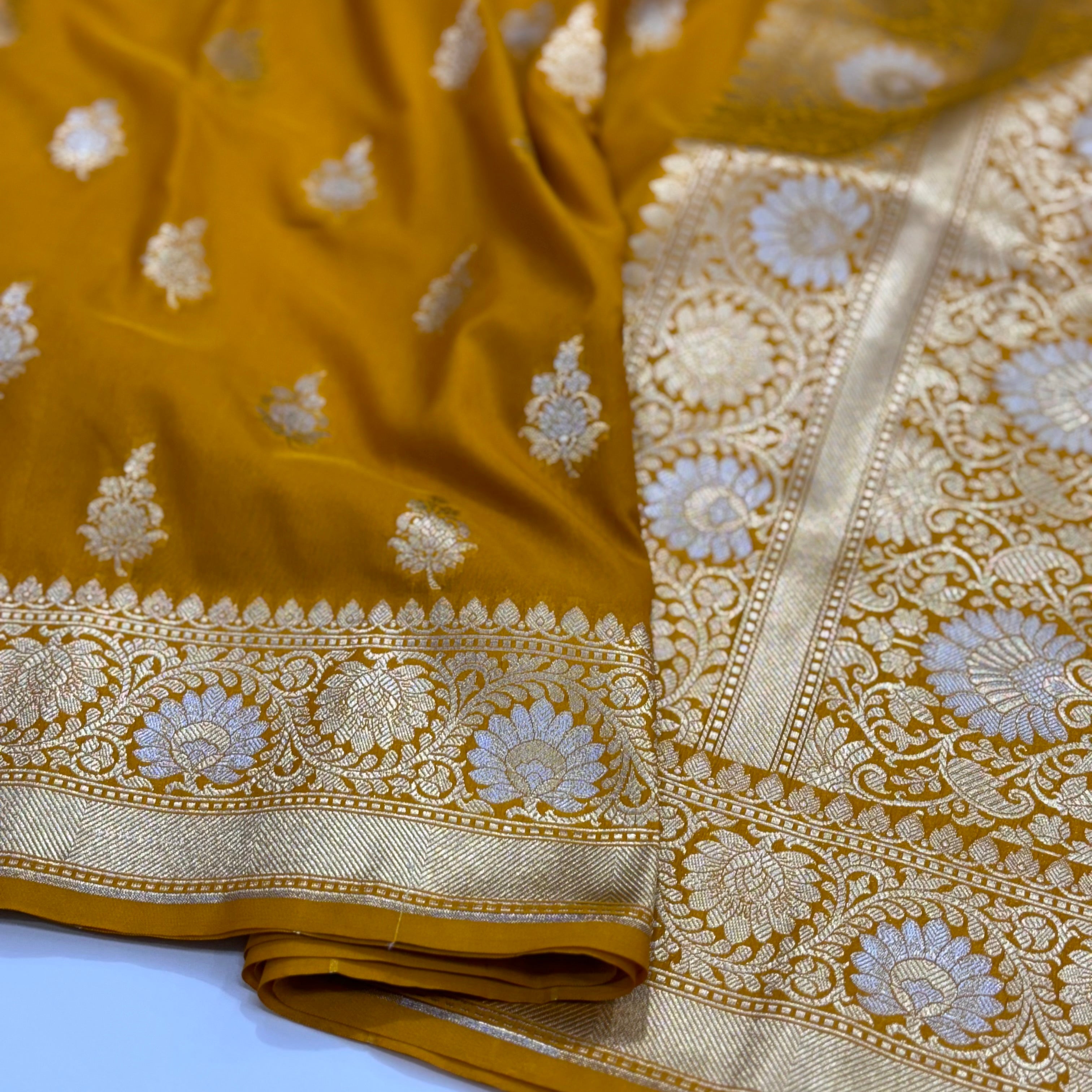 Mustard Sona Rupa Boota Blended Katan Silk