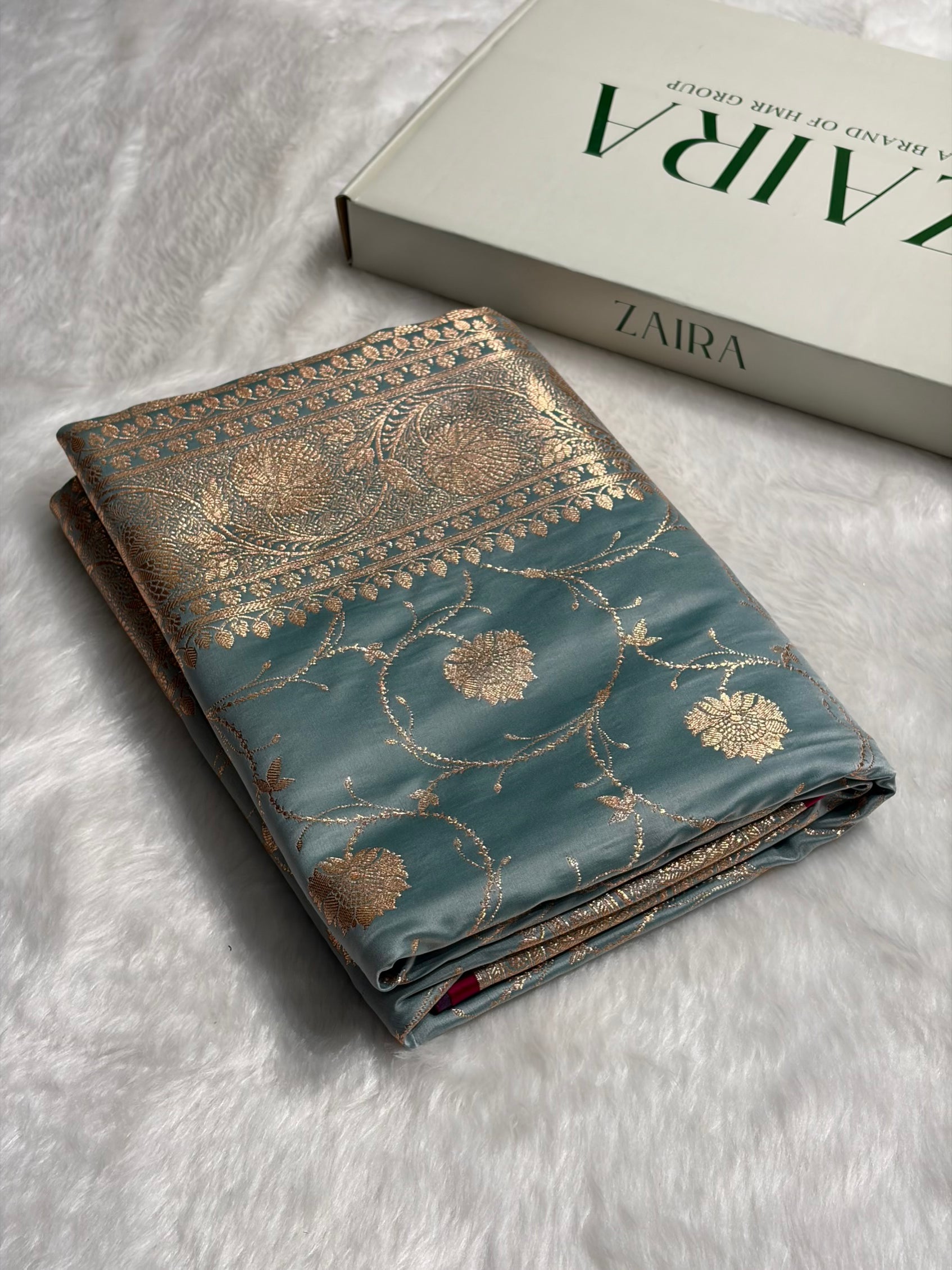 Turquoise Banarasi Jaal Satin Katan Silk Saree SK06