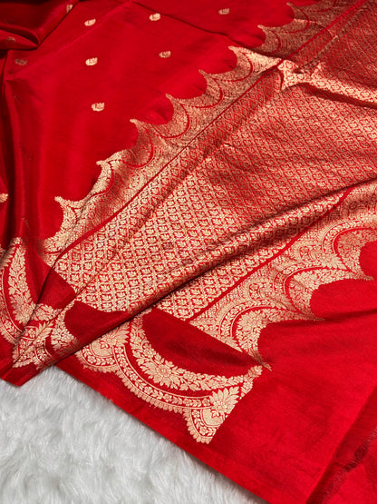 Red Shades Boota Handwoven Pure Katan Raw Mango Silk RM-19