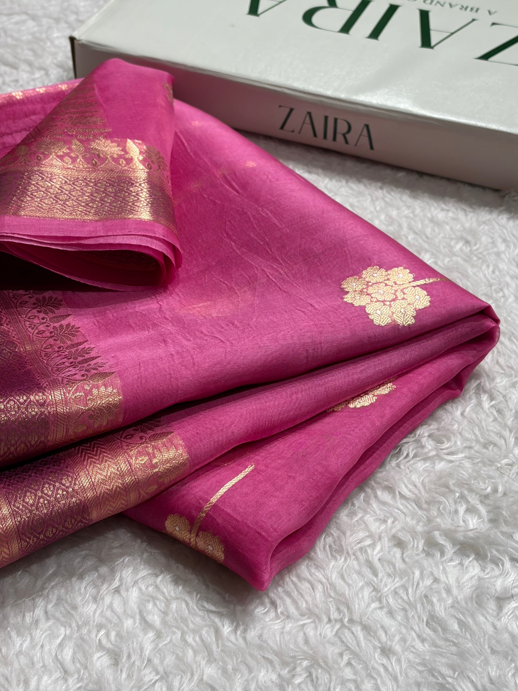 Banarasi Pure Organza Rani Shades With Minakari Boota Banarasi Silk Saree PO-36