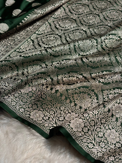 Bottle Green Tree Boota Minakari Mashru Silk Saree MCS19