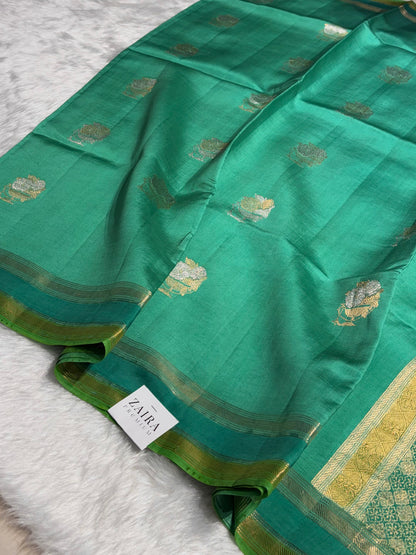 Sea Green Boota Handwoven Raw Mango Silk RM-29