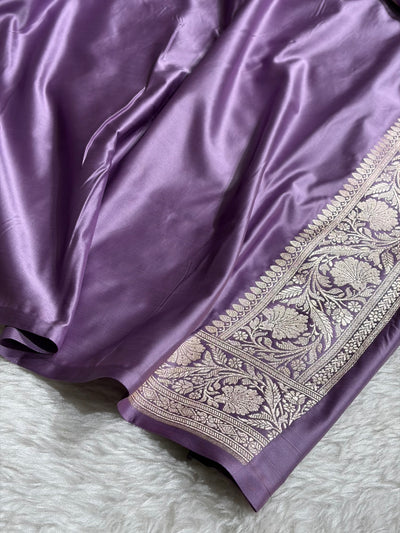 Lavender Shades Banarasi With Floral Jaal Pattern Mashru Silk Saree MSM-132