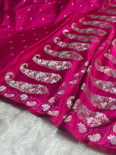 Pink Floral Boota With Floral Border Mashru Silk Saree MSM 78