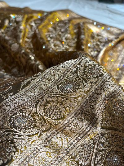 Ultra Light Weight Satin Silk Jaal With Swarovski Work in Mehendi Shades BSS13