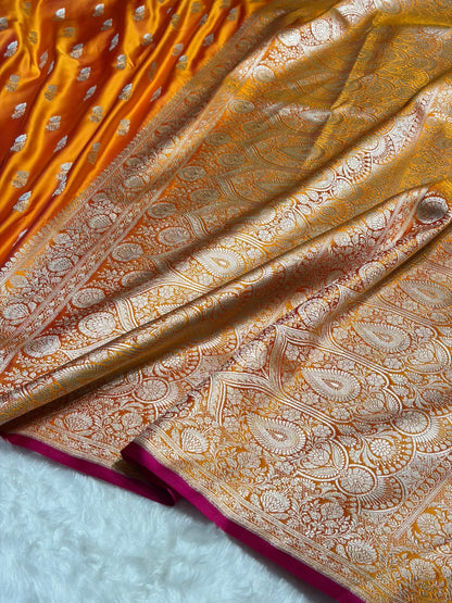 Fire Gold Shades Floral Booti Mashru Silk Saree MSM-69