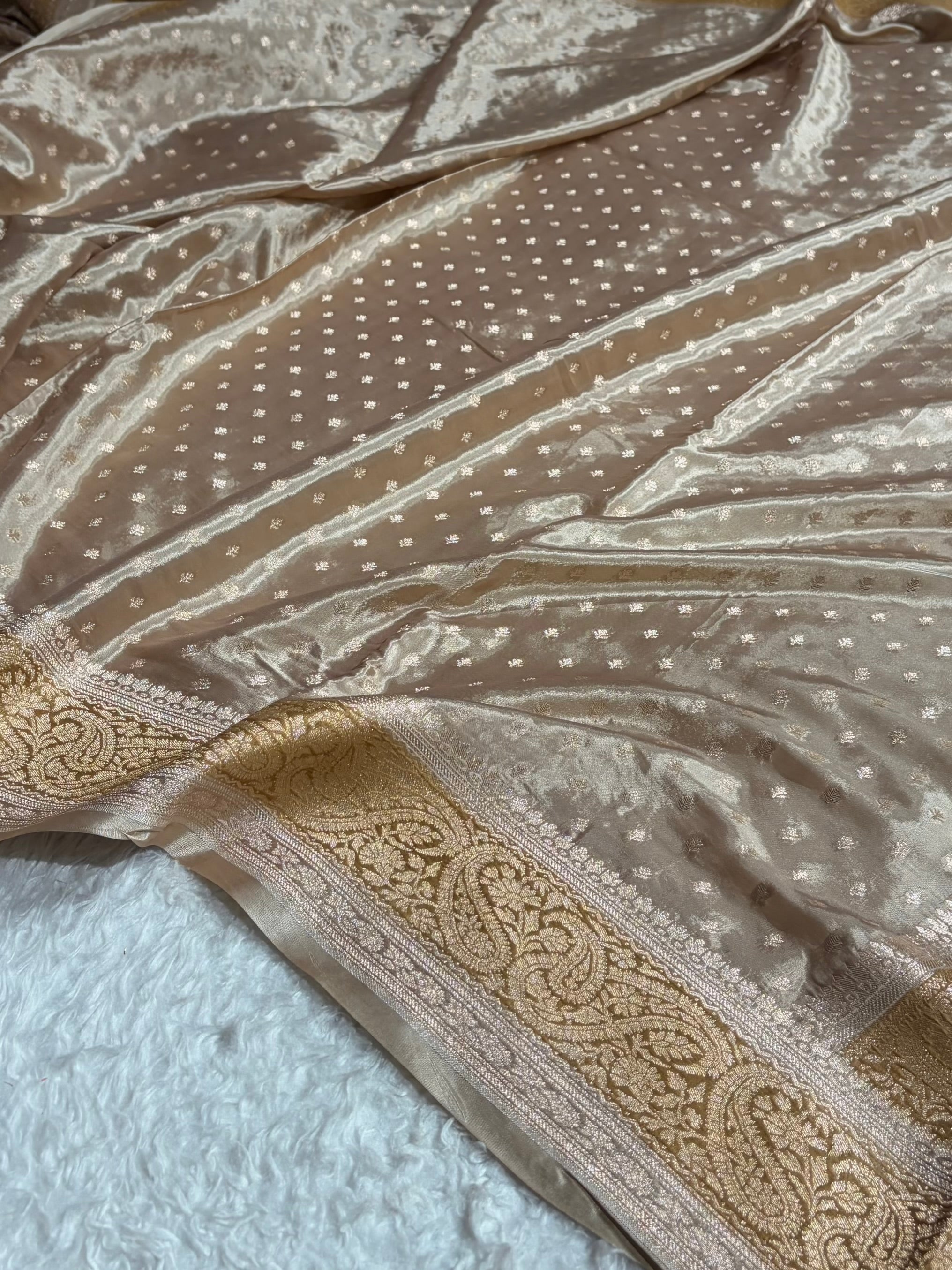 Tusser Shades With Contrast Border Crepe Silky Katan Banarasi Saree CSK-05