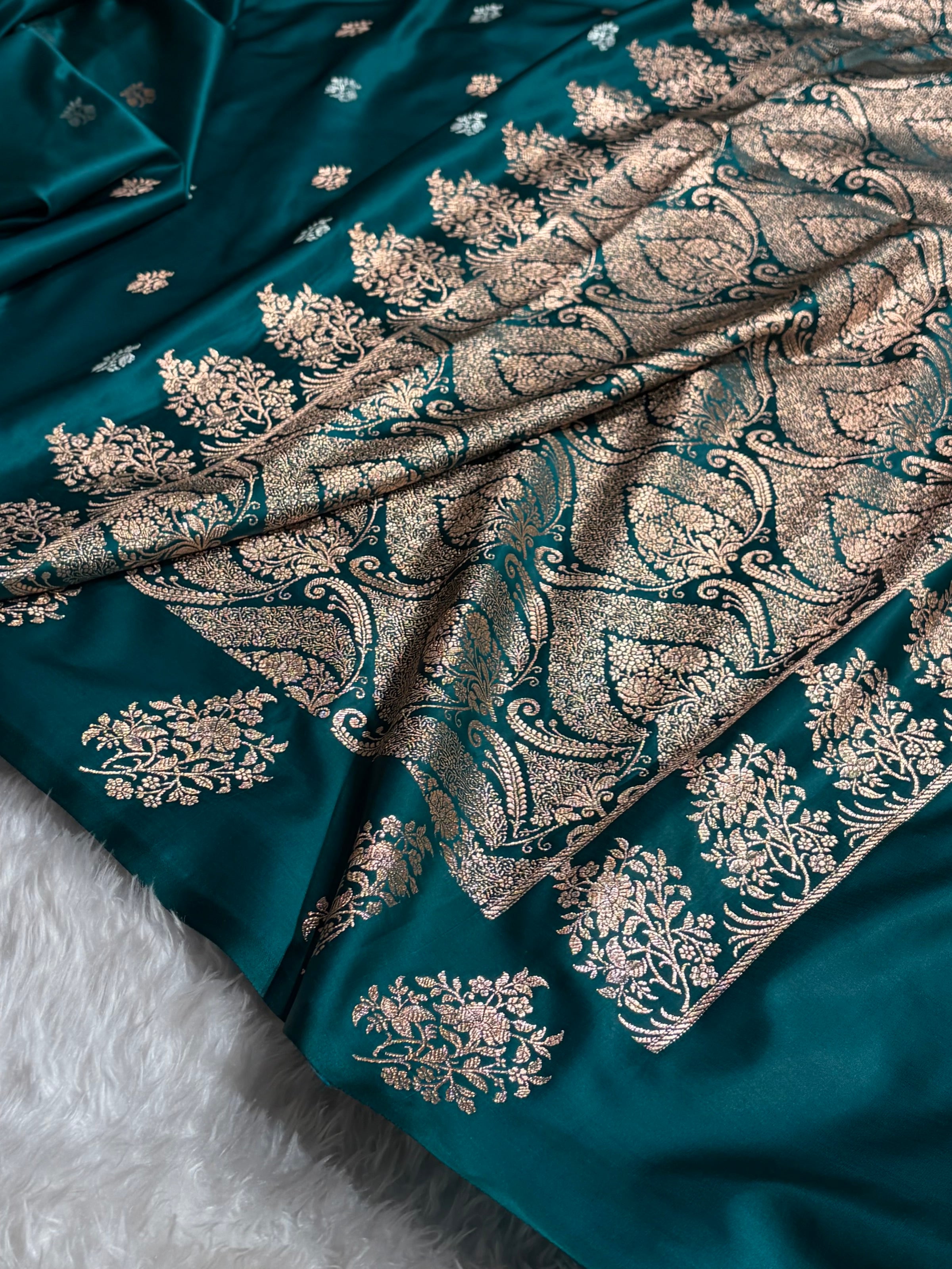 Rama Shades Banarasi With Floral Border Mashru Silk Saree MSM-126