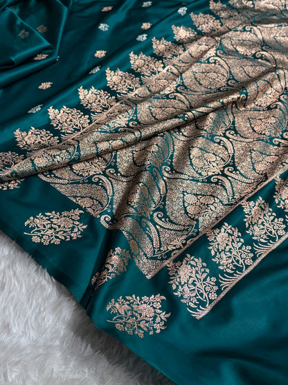 Rama Shades Banarasi With Floral Border Mashru Silk Saree MSM-126