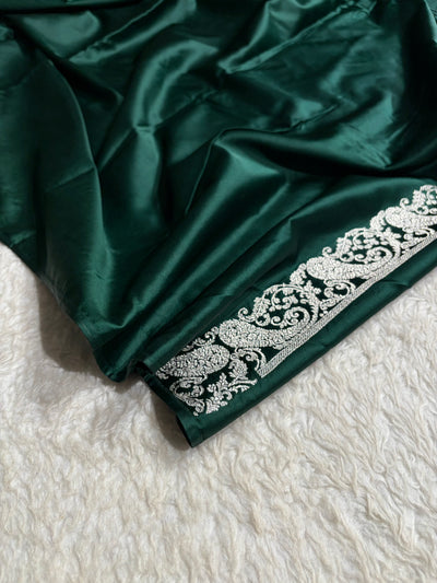 Kairi Border Dark Bottle Green Mashru Silk Saree