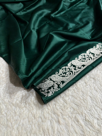 Kairi Border Dark Bottle Green Mashru Silk Saree