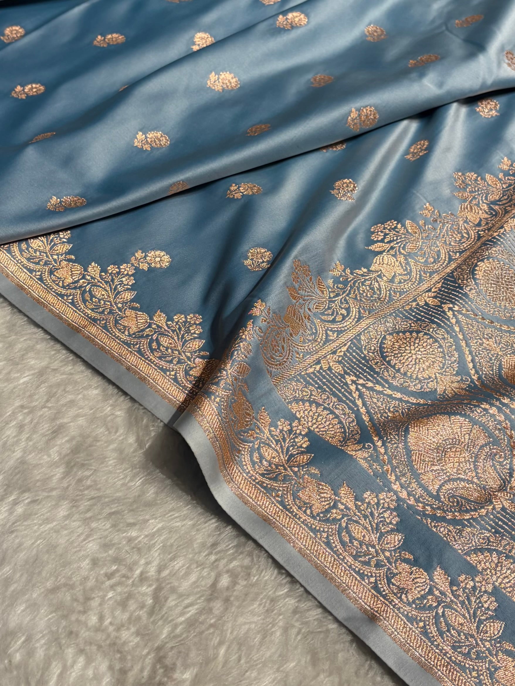 Banarasi Satin Katan Saree With Boota in Sky Blue Shades SK113