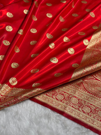 Red Chand Tara Satin Silk Saree SS04
