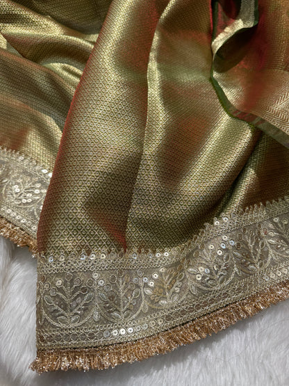 Semi Pure Tissue Silk Saree with Heavy Gotta Patti in mehandi green Shades TGP11