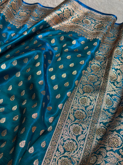 Birdal Satin Silk With Swarovski Work Booti in Firozi Shades BSS01 (w)