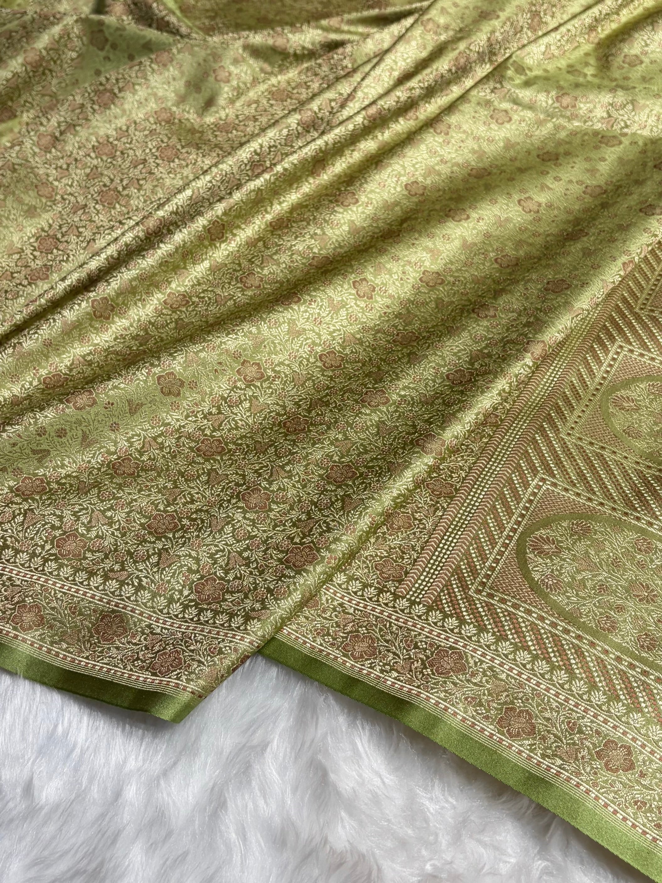 Pista Jamawar Tanchoi Katan Silk Saree SKTM-14