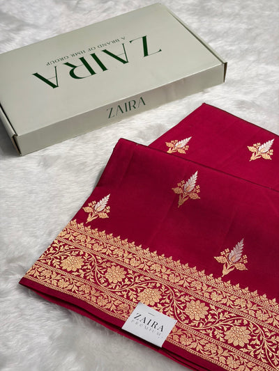 Ruby Pink Shades Boota Handwoven Pure Katan Paper Silk RM-18