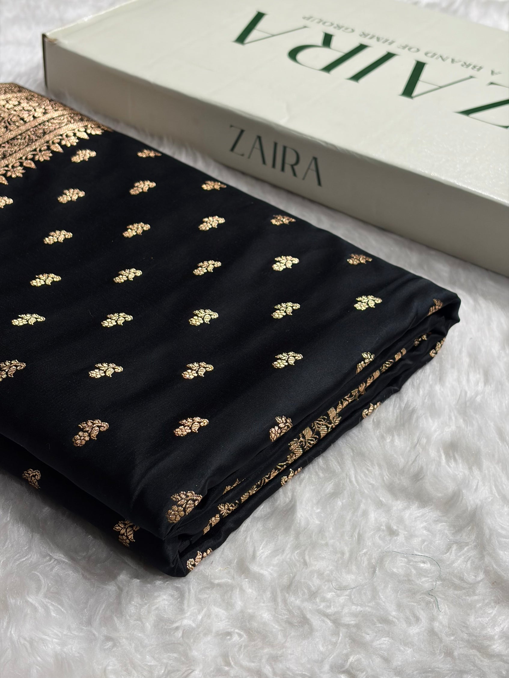 Banarasi Satin Katan Saree With Boota in Black Shades SK89