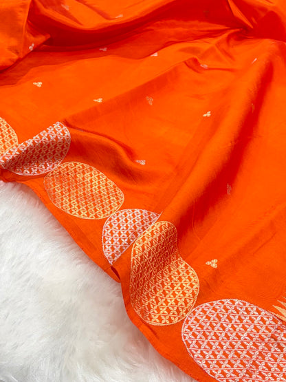 Banarasi Orange Shades Handwoven Pure Paper Silk Saree RM-87