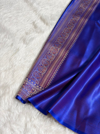 Royal Blue Jamawar Tanchoi With Minakari Jaal Katan Silk Saree SKTM-26