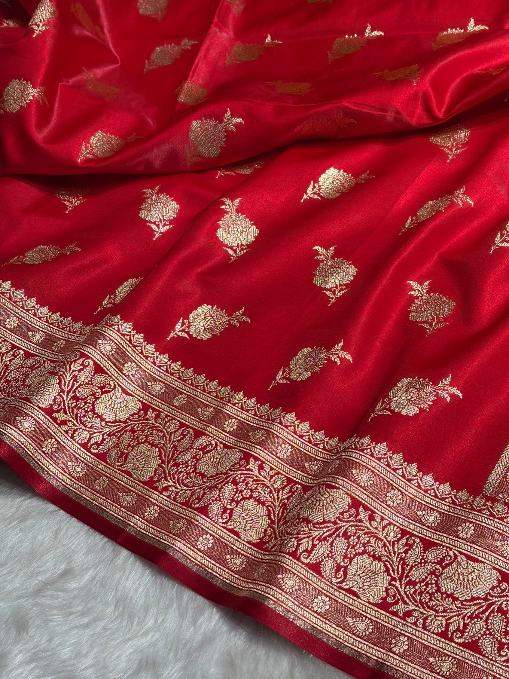 Satin Silk Saree Floral Boota in Red Shades SS26