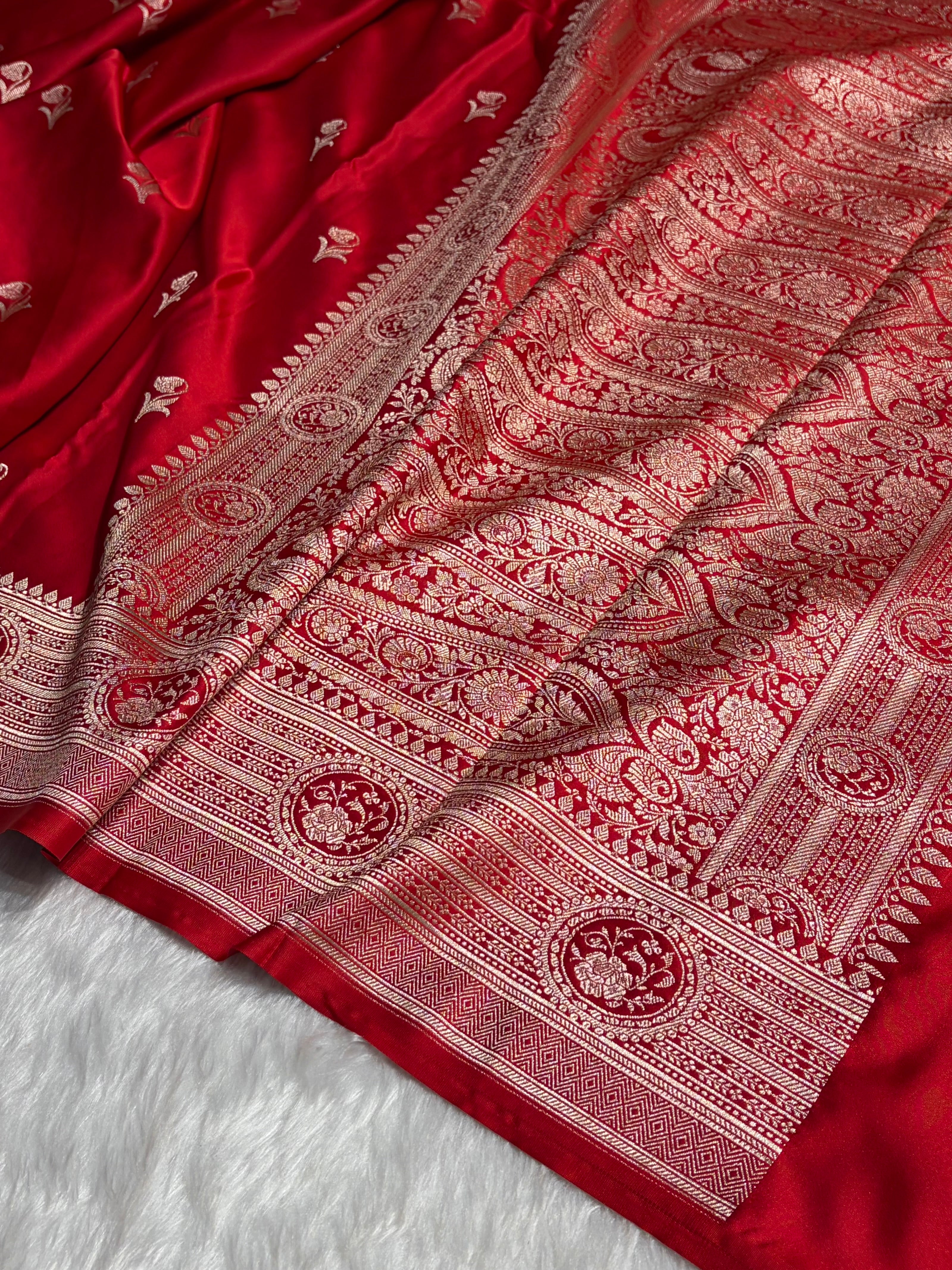 Maroon Boota With Floral Border Mashru Silk Saree MSM-96