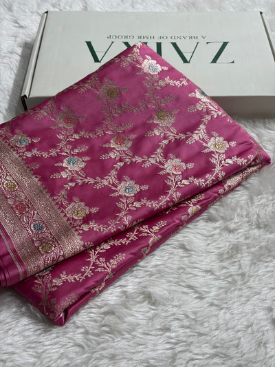 Dusty Pink Shades Banarasi Minakari Floral Jaal Mashru Silk Saree MCS28