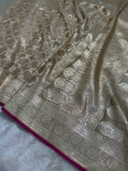 Pastel Beige Jaal Katan Silk saree