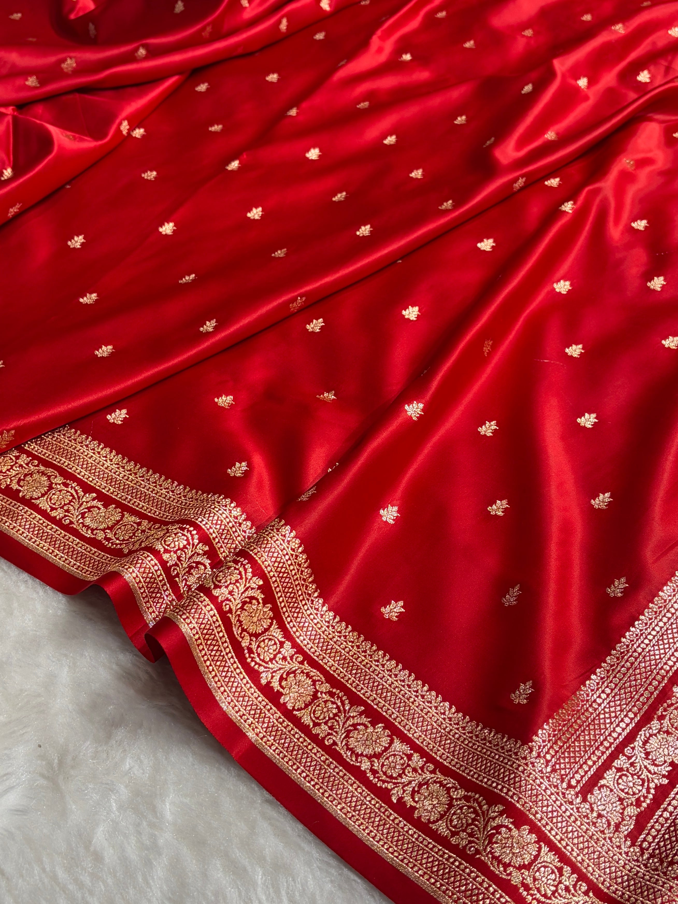 Banarasi Satin Katan Saree With Booti Pattern in Red Shades SK125