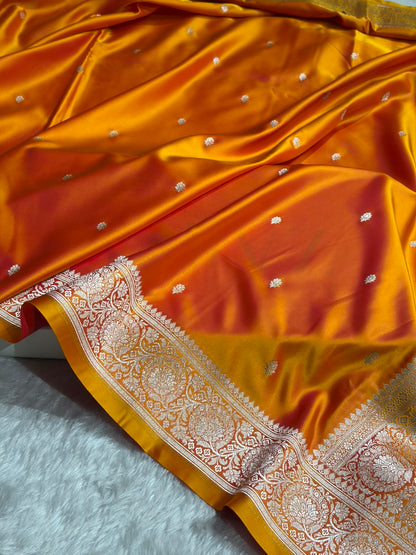 Pinkish Gold Shades Banarasi With Floral Border Mashru Silk Saree MSM-125